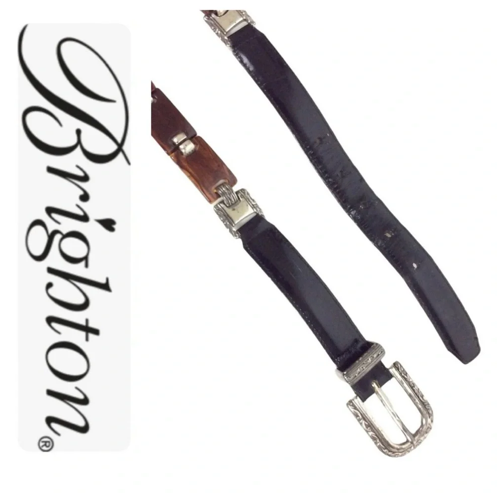Vintage BRIGHTON Faux Tortoise Links & Black Leather Belt
